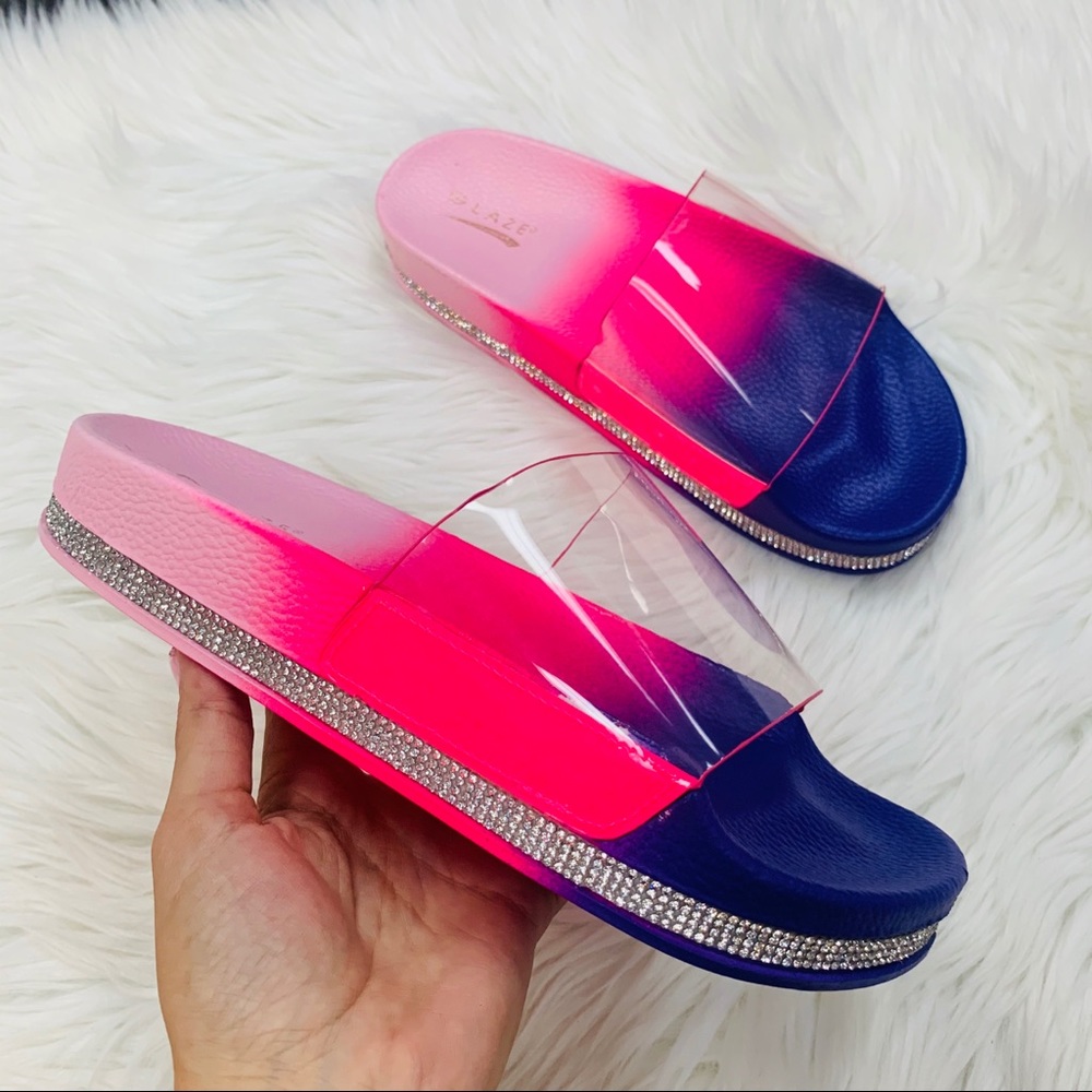 Pink tie dye rhinestoned slide - Picture 8 of 10